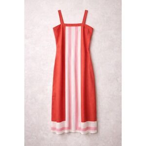 Unbranded Striped Lined Midi Dress Medium Red Pink White Spaghetti Strap‎